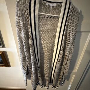 DR2 Gray and White Open Knit Cardigan